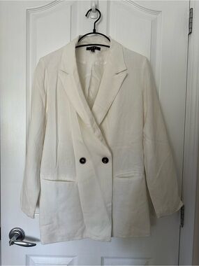 FORE Cream Double-Breasted Linen Blazer